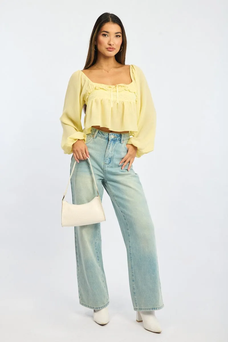 Yellow Lace Frill Top Long Sleeve Square Neck sold by Ally Fashion product image thumbnail 2