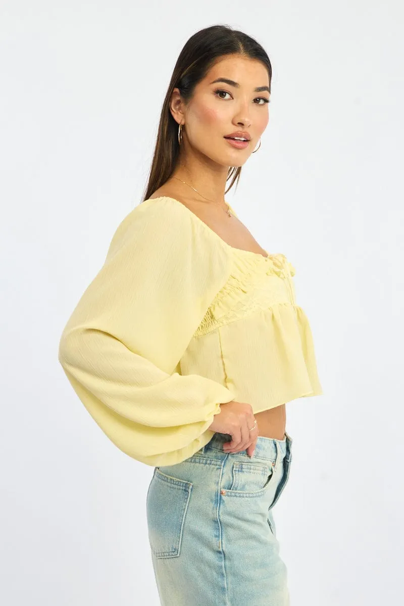 Yellow Lace Frill Top Long Sleeve Square Neck sold by Ally Fashion product image thumbnail 3