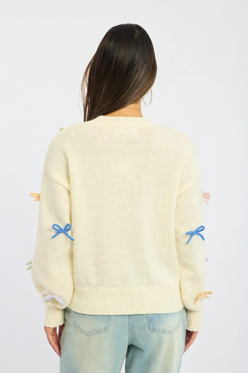 White Knit Top Long Sleeve Bow Trim sold by Ally Fashion product image thumbnail 4