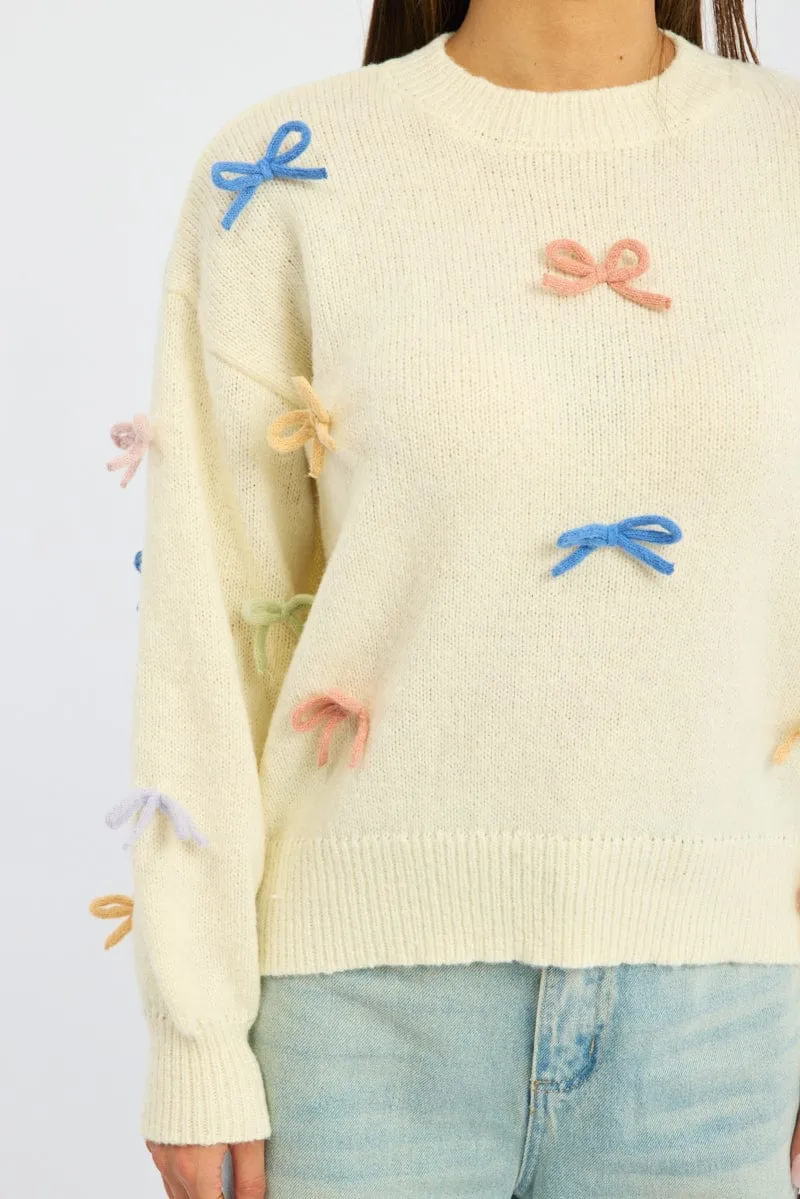 White Knit Top Long Sleeve Bow Trim sold by Ally Fashion product image thumbnail 5