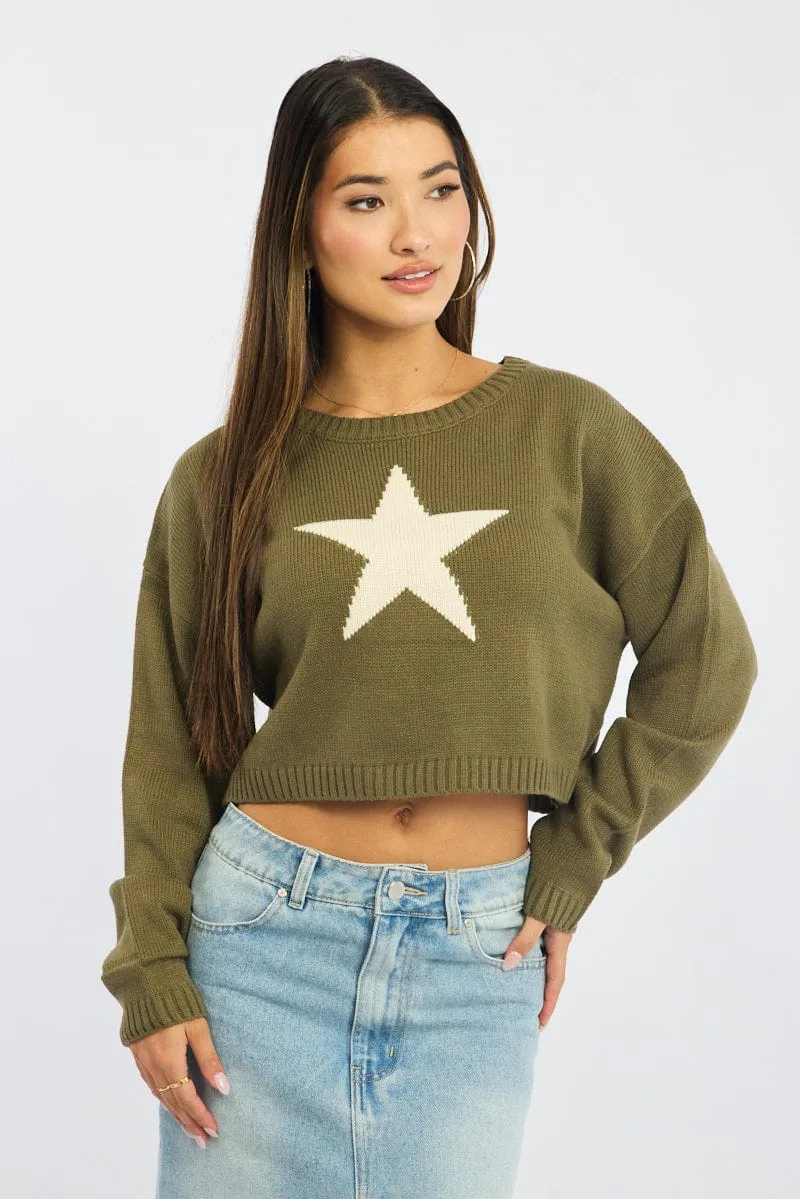 Green Star Knit Jumper Long Sleeve sold by Ally Fashion