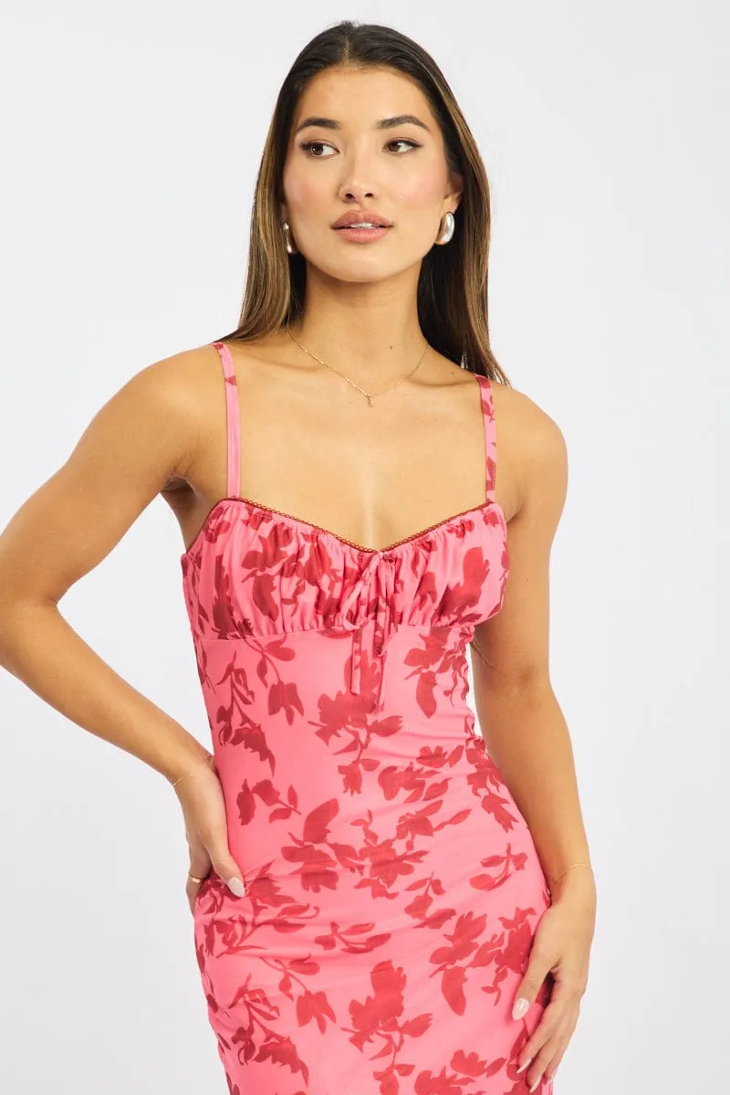 Pink Floral Bodycon Dress Midi sold by Ally Fashion product image thumbnail 2