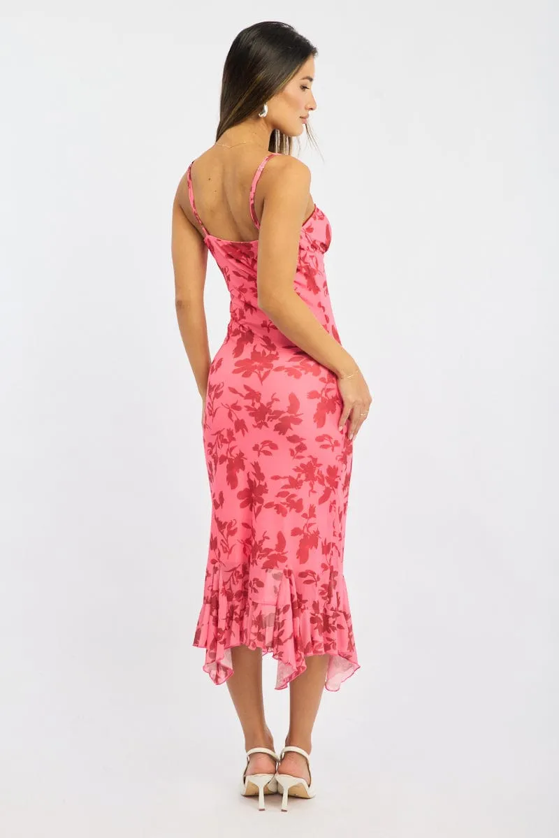 Pink Floral Bodycon Dress Midi sold by Ally Fashion product image thumbnail 4