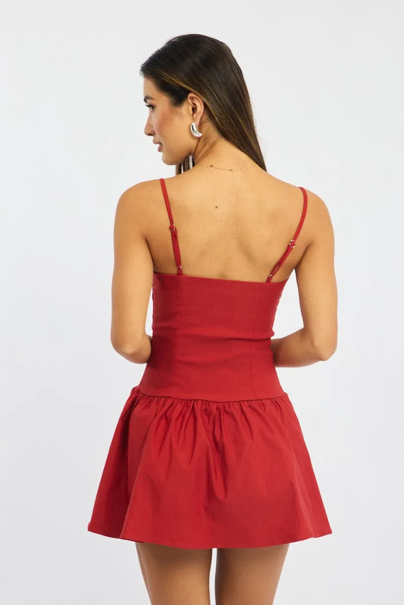 Red Mini Dress Drop Waist sold by Ally Fashion product image thumbnail 4