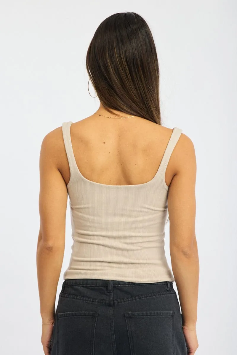 Brown Tank Top Double Layered Rib sold by Ally Fashion product image thumbnail 4