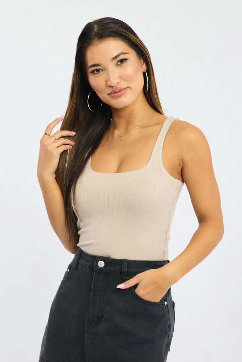 Brown Tank Top Double Layered Rib sold by Ally Fashion