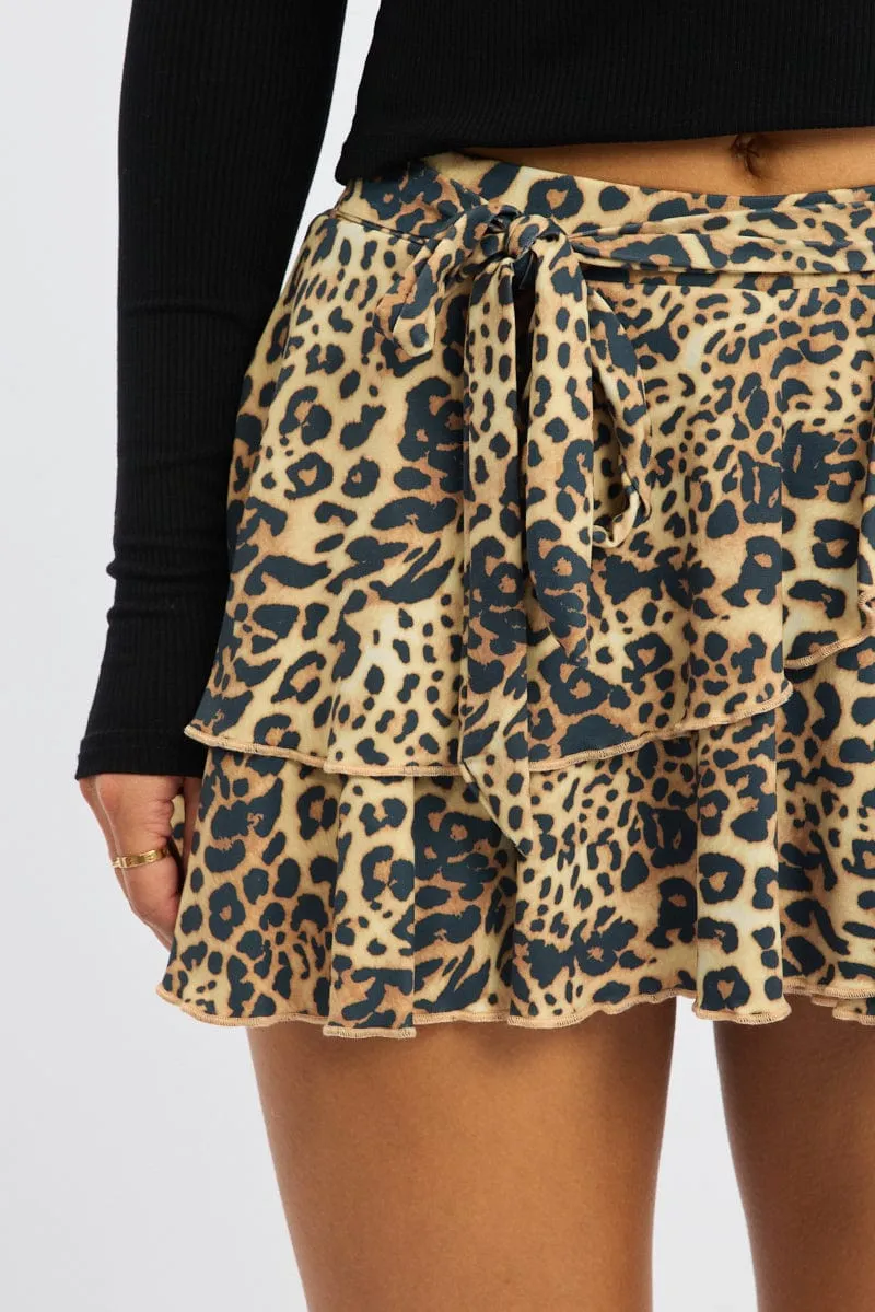Brown Animal Print Mini Skort Mid Rise Ruffle Layered Lined Supersoft sold by Ally Fashion product image thumbnail 5