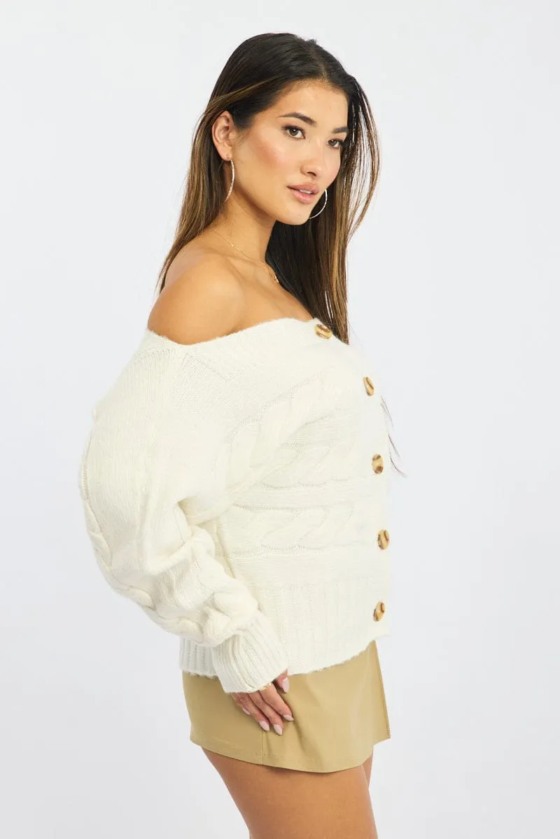 White Cable Knit Cardigan Bardot sold by Ally Fashion product image thumbnail 4