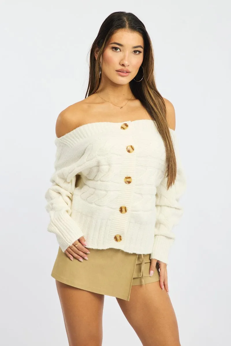 White Cable Knit Cardigan Bardot sold by Ally Fashion product image thumbnail 2