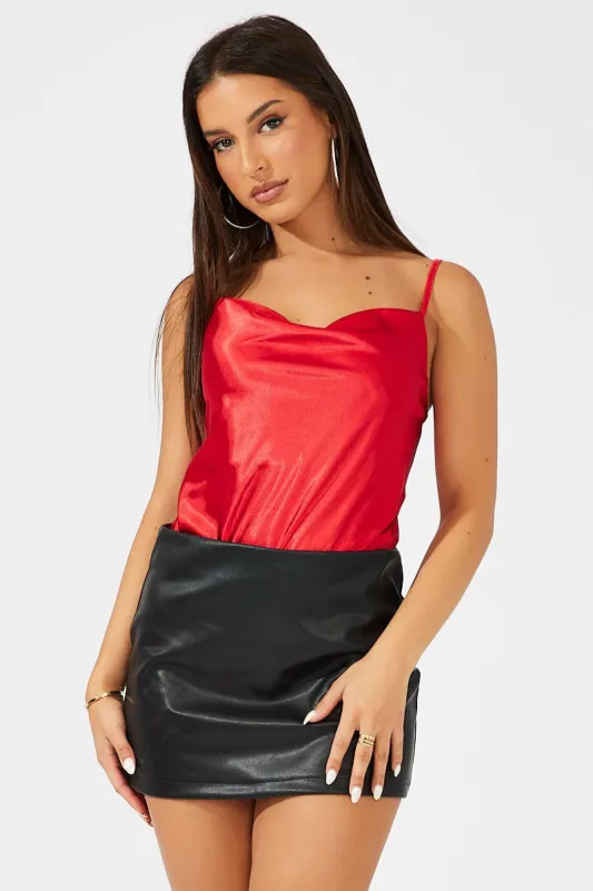 Red Bodysuit Cowl Neck sold by Ally Fashion