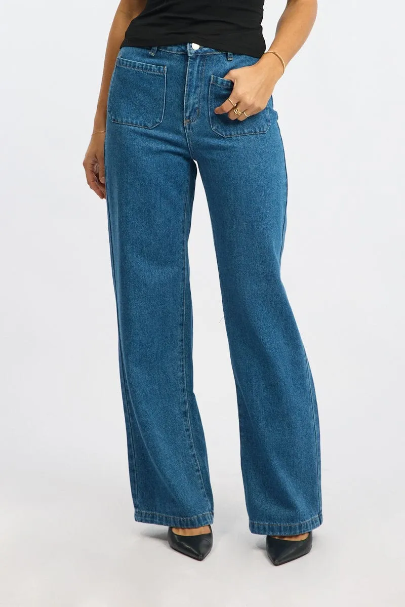 Denim Wide Leg Jeans High Rise sold by Ally Fashion