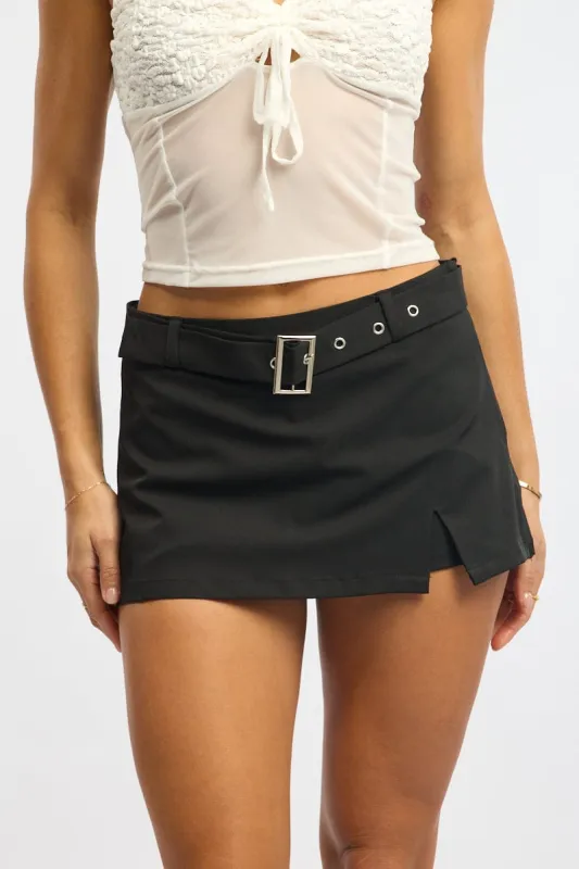 Black Mini Skort Belted sold by Ally Fashion