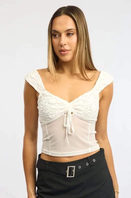 White Sweetheart Neck Top Mesh sold by Ally Fashion