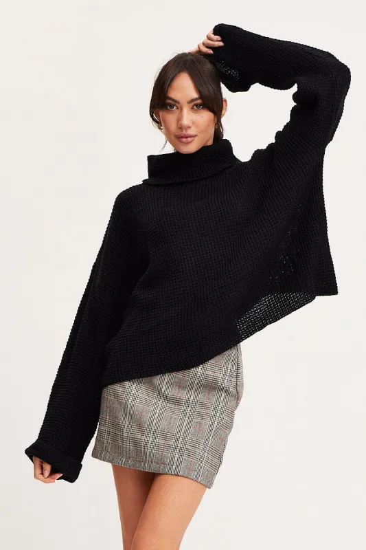 Black Knit Top Long Sleeve Oversized Turtleneck sold by Ally Fashion