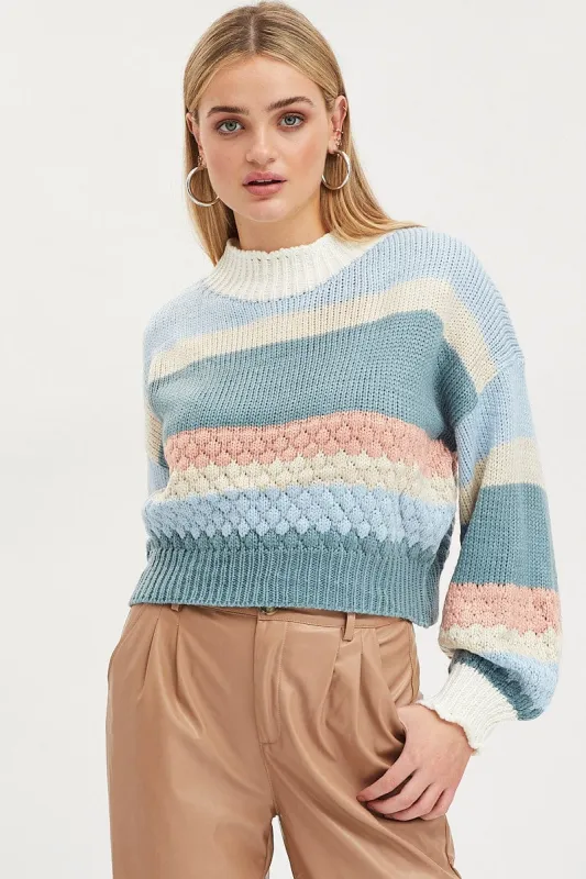 Stripe Knit Top Long Sleeve Relaxed Round Neck sold by Ally Fashion