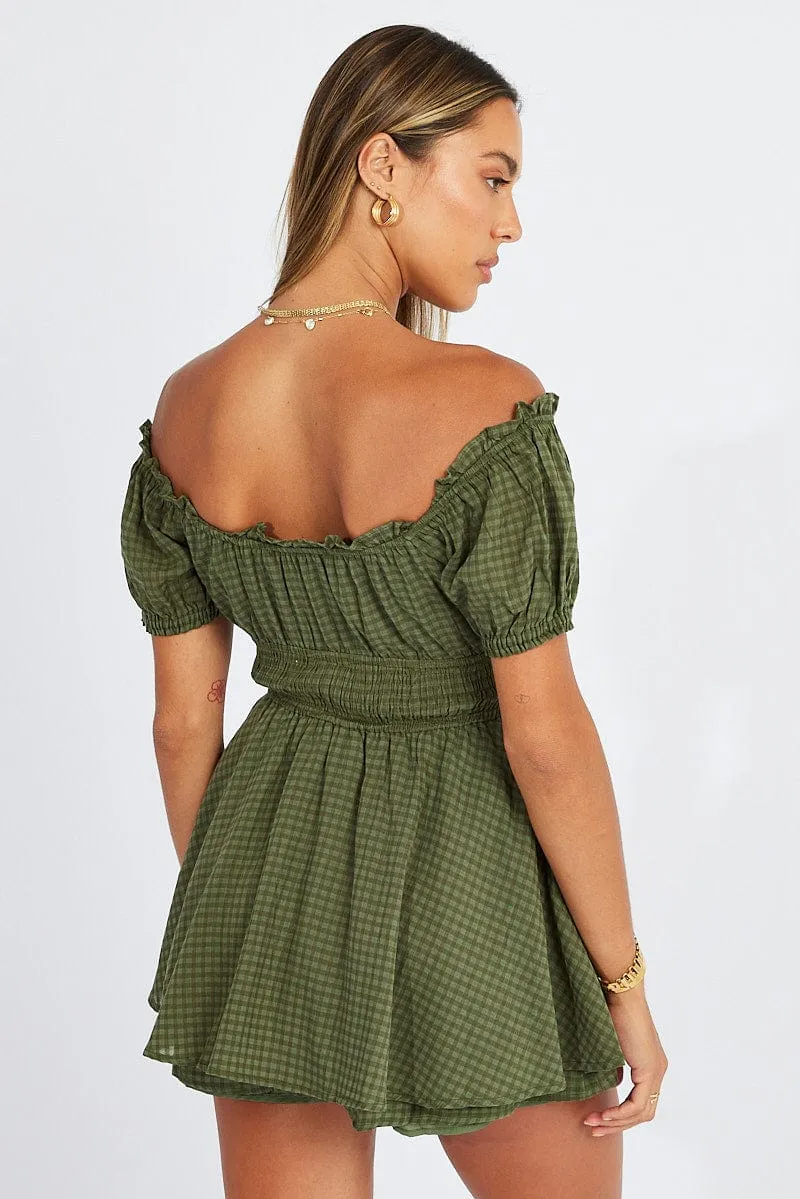 Green Shirred Playsuit Short Sleeve Self Check sold by Ally Fashion product image thumbnail 5