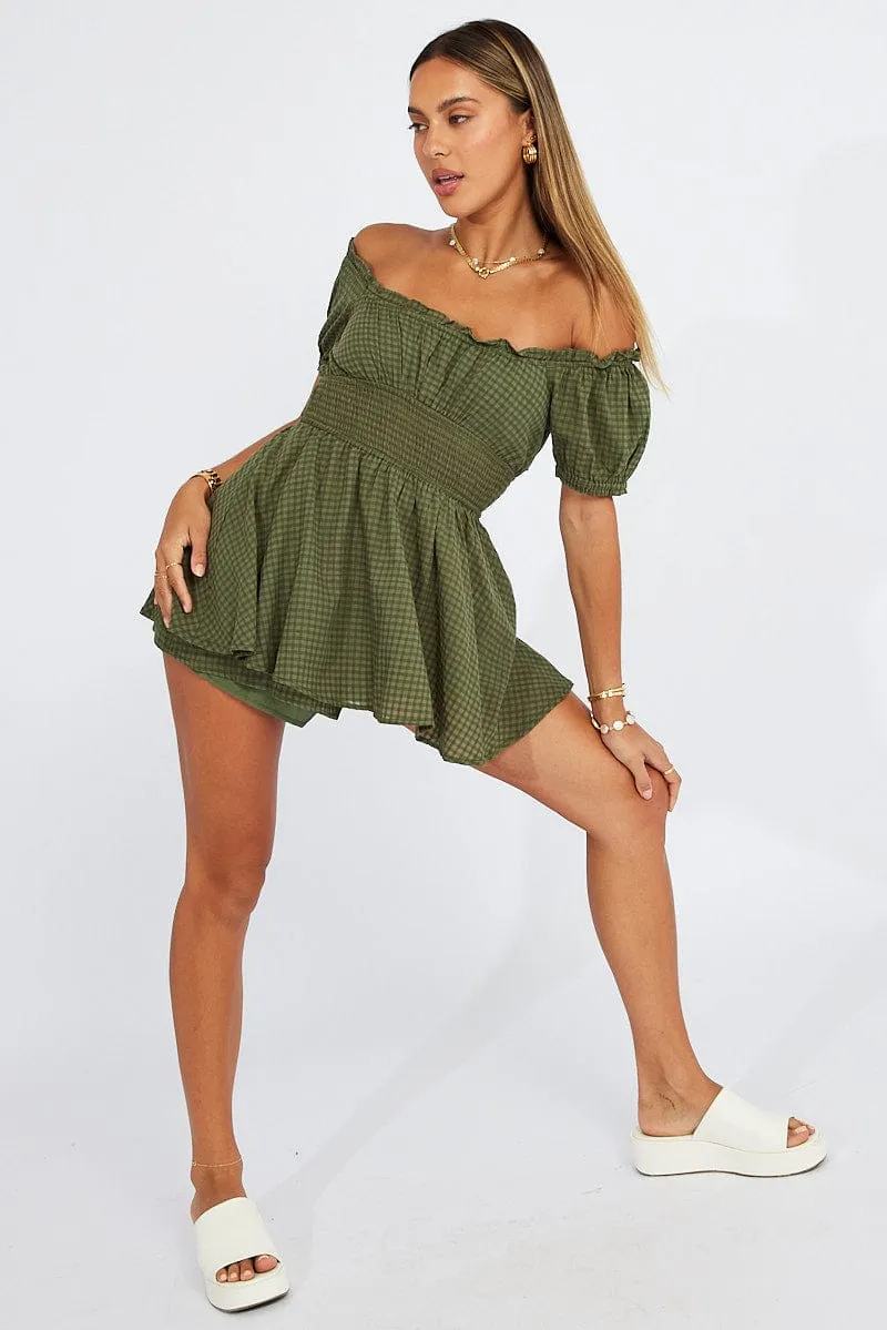 Green Shirred Playsuit Short Sleeve Self Check sold by Ally Fashion product image thumbnail 2