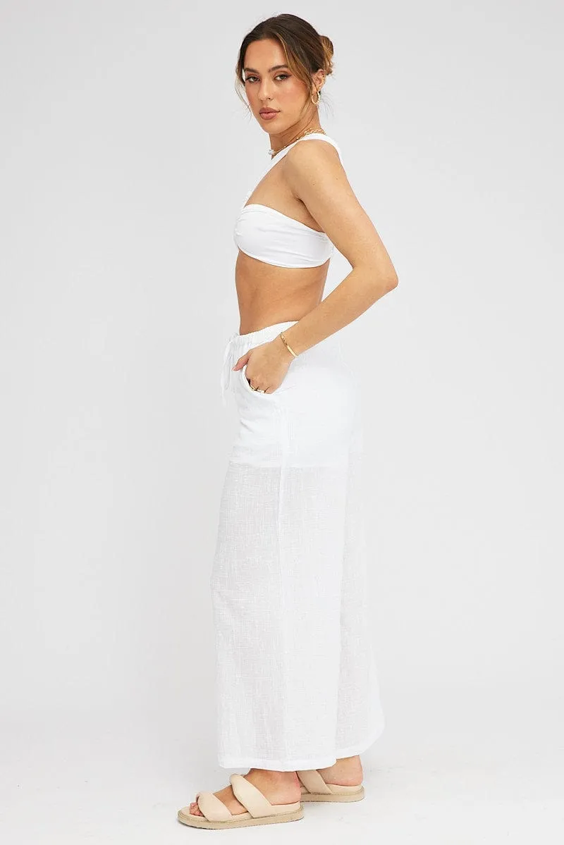White Wide Leg Pants Mid Rise sold by Ally Fashion product image thumbnail 4