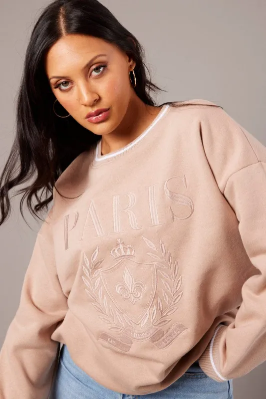 Brown Graphic Sweater Long Sleeve sold by Ally Fashion
