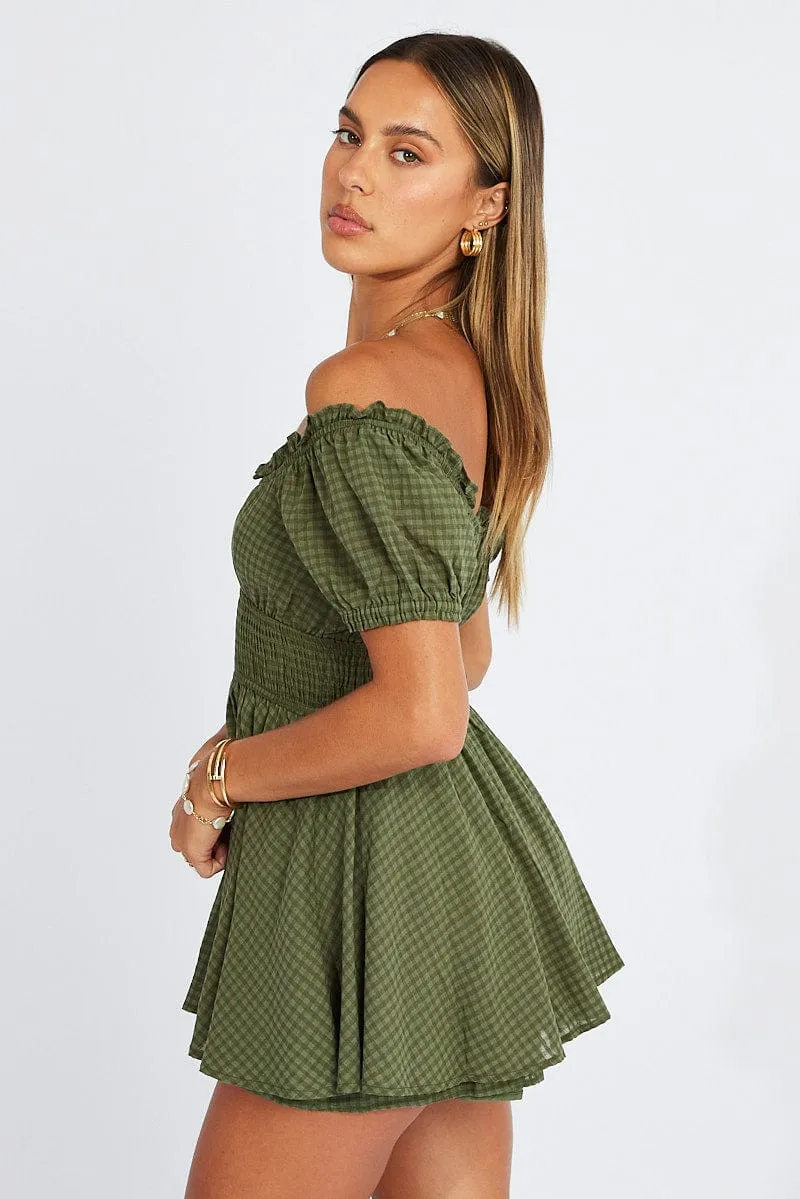 Green Shirred Playsuit Short Sleeve Self Check sold by Ally Fashion product image thumbnail 4