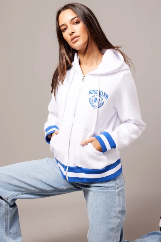 White Long Sleeve Embroidered Hoodie Jacket sold by Ally Fashion