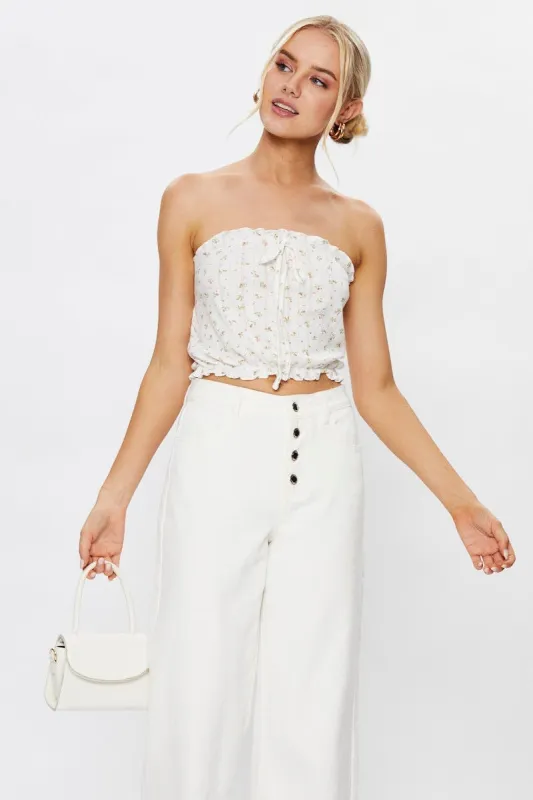 Print Rib Jersey Tie Front Bandeau Top sold by Ally Fashion