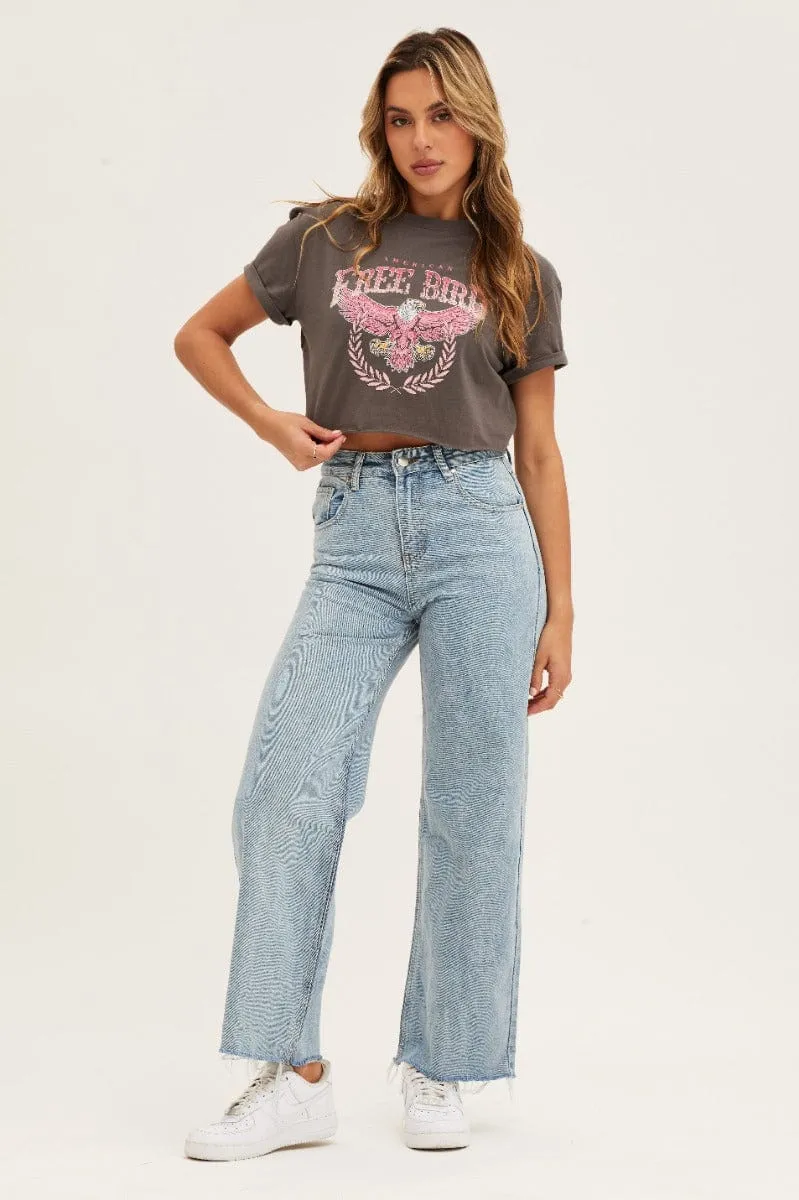 Grey Short Sleeve Graphic Crop Tee sold by Ally Fashion product image thumbnail 2