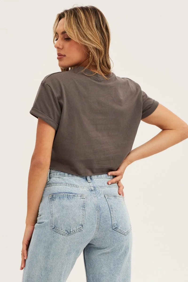 Grey Short Sleeve Graphic Crop Tee sold by Ally Fashion product image thumbnail 5