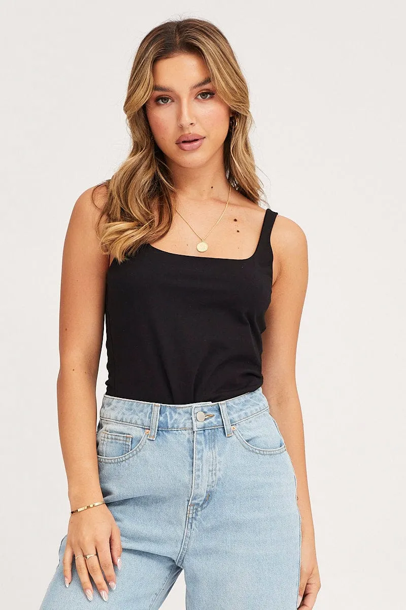 Black Tank Top Sleeveless Square Neck Cotton sold by Ally Fashion