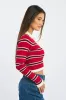Red Stripe Knit Top Long Sleeve Collar sold by Ally Fashion