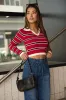 Red Stripe Knit Top Long Sleeve Collar sold by Ally Fashion