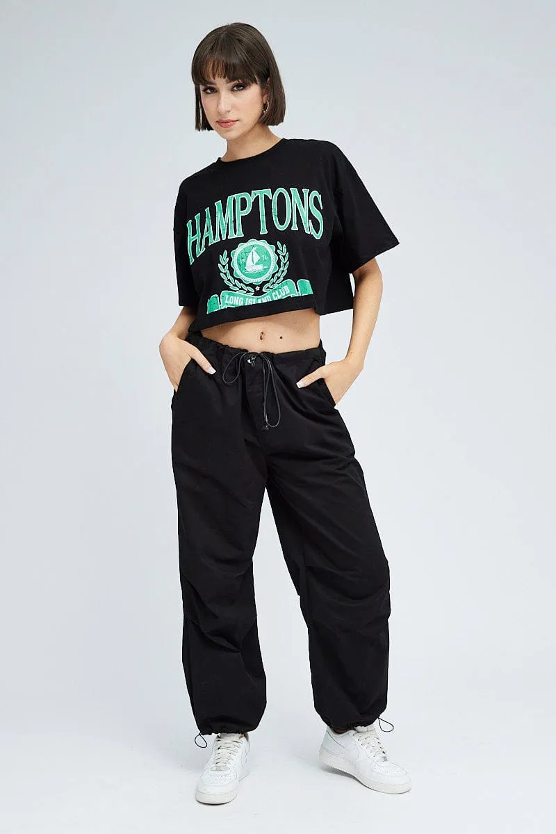 Black Graphic Crop T Shirt Short Sleeve Crew Neck sold by Ally Fashion product image thumbnail 2