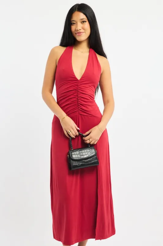 Red Halter Neck Midi Dress sold by Ally Fashion