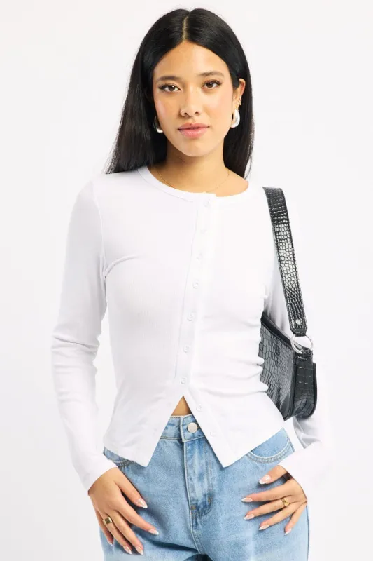 White Button Front Top Long Sleeve sold by Ally Fashion