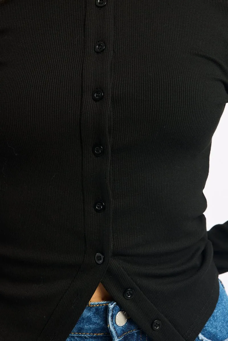 Black Button Front Top Long Sleeve sold by Ally Fashion product image thumbnail 5