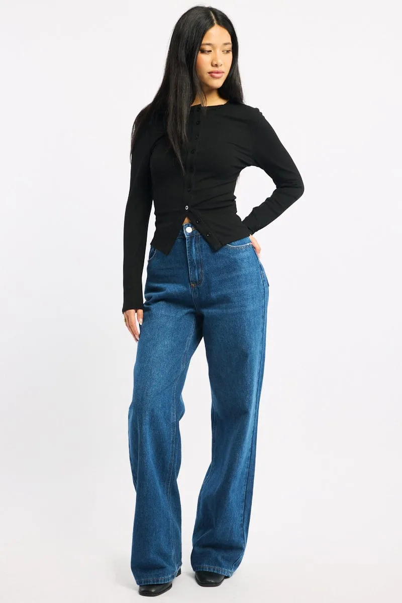 Black Button Front Top Long Sleeve sold by Ally Fashion product image thumbnail 2