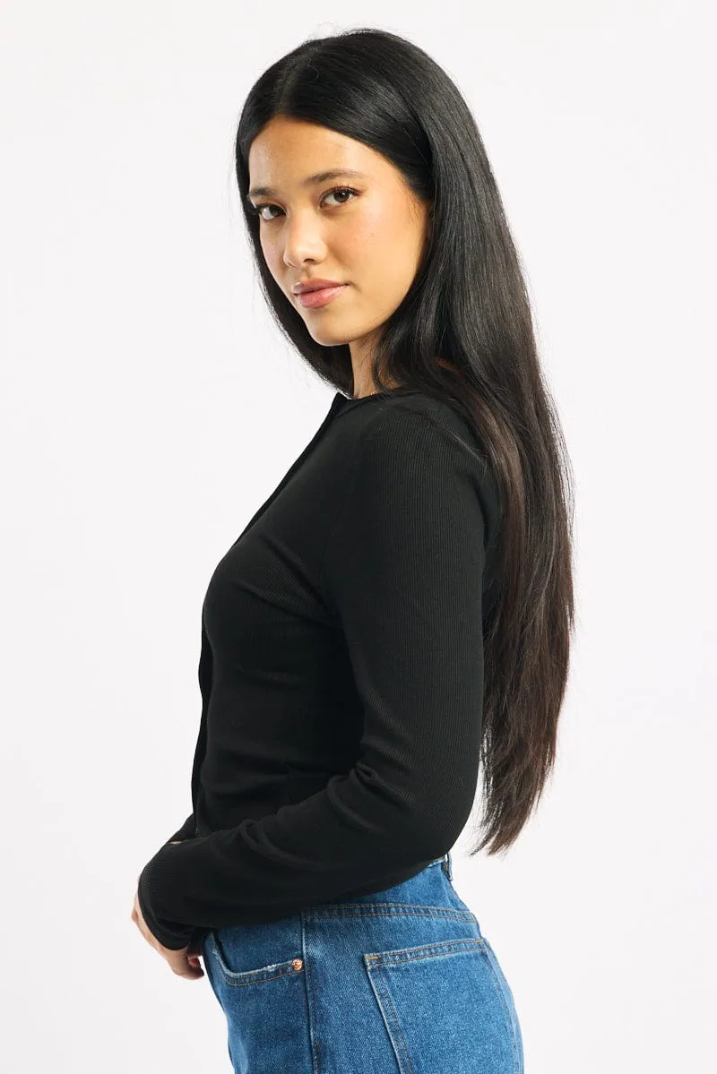 Black Button Front Top Long Sleeve sold by Ally Fashion product image thumbnail 3