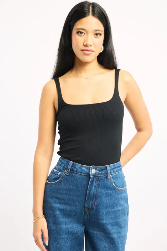 Black Tank Top Double Layered Rib sold by Ally Fashion