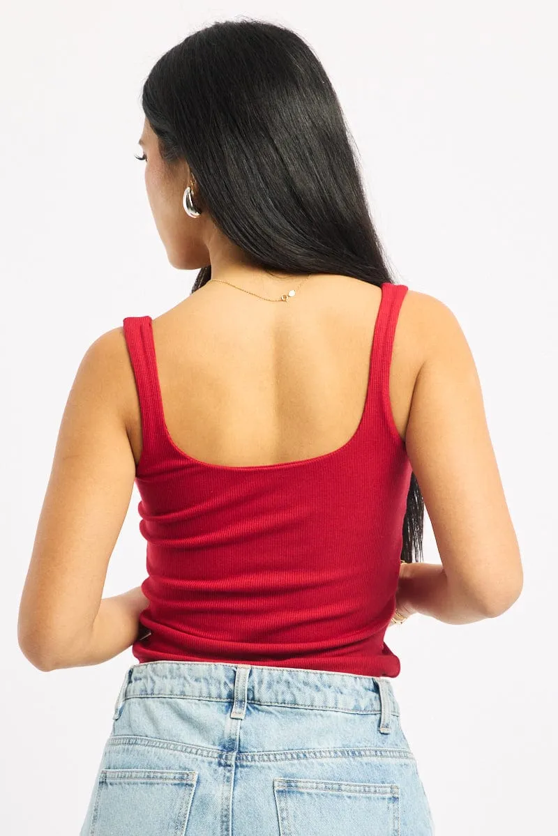 Red Tank Top Double Layered Rib sold by Ally Fashion product image thumbnail 4