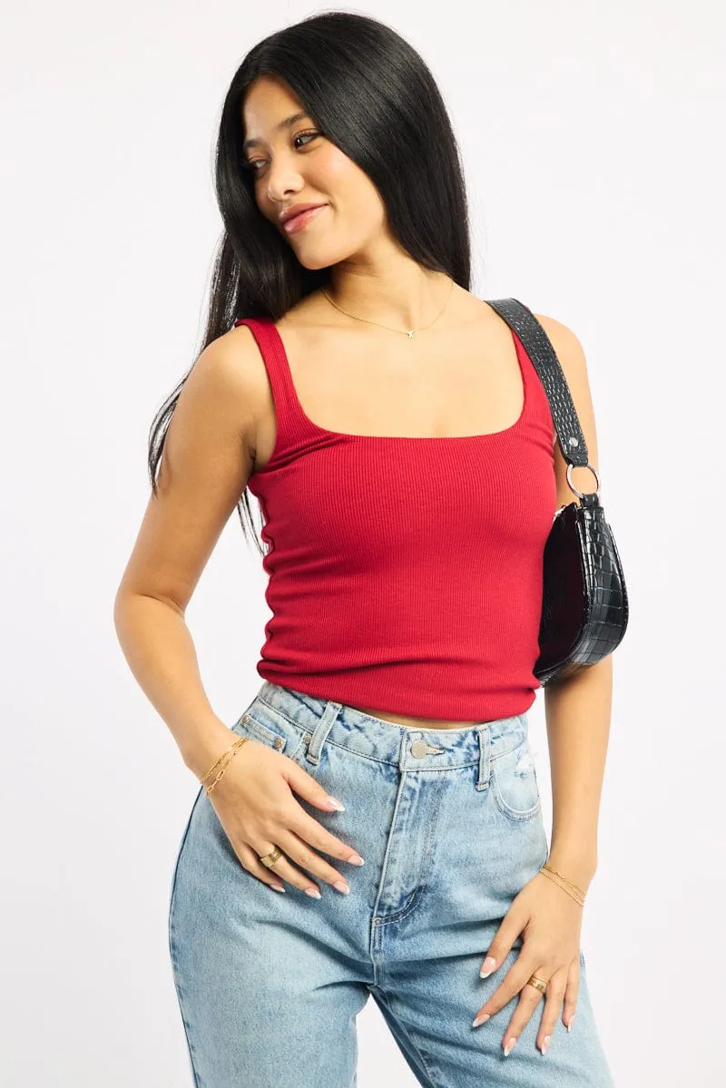 Red Tank Top Double Layered Rib sold by Ally Fashion