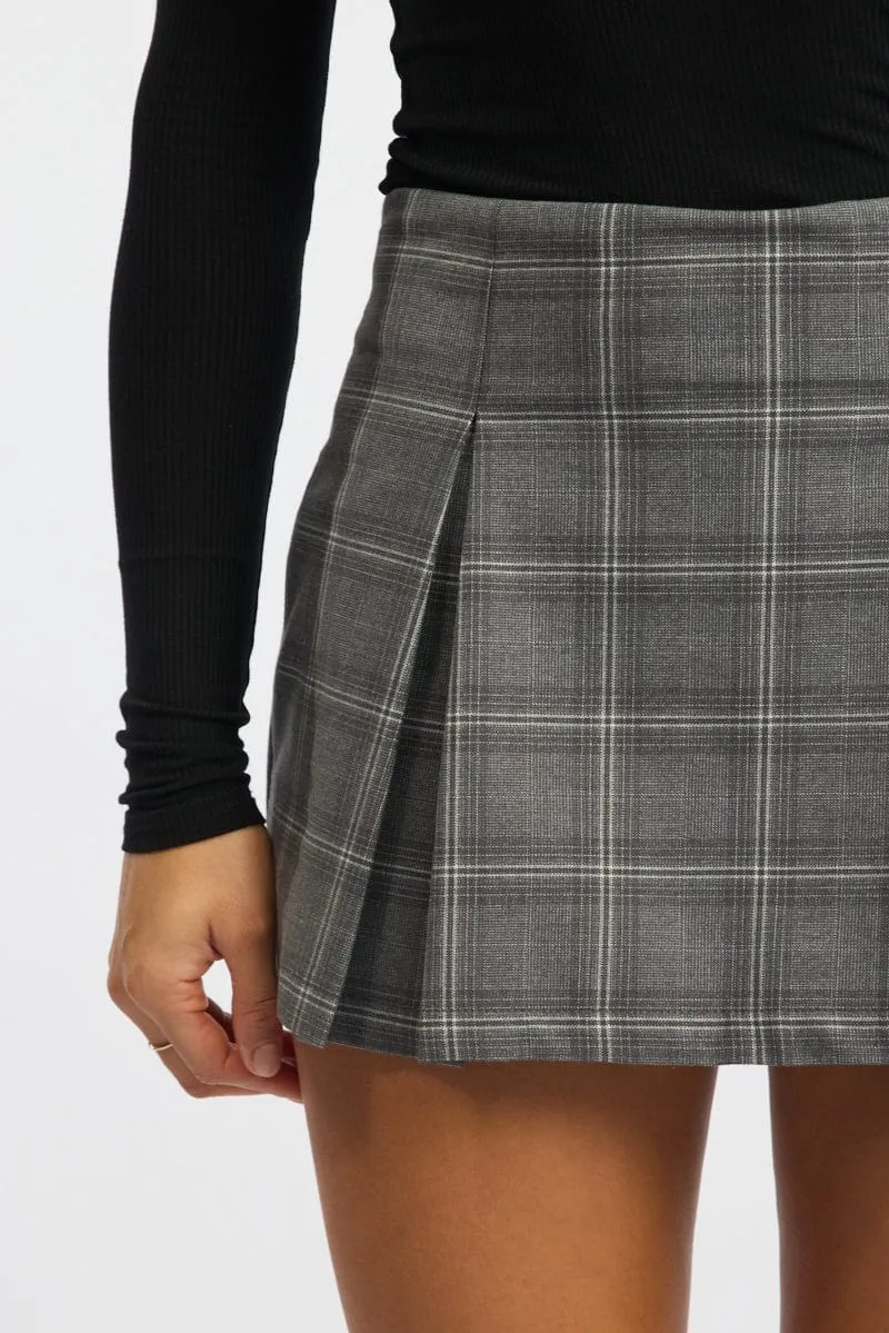 Grey Check Mini Skort Skirt High Waisted Lined sold by Ally Fashion product image thumbnail 5