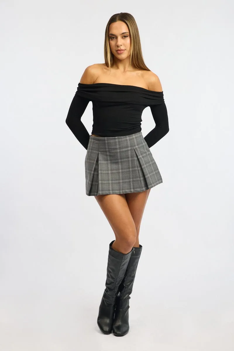 Grey Check Mini Skort Skirt High Waisted Lined sold by Ally Fashion product image thumbnail 2