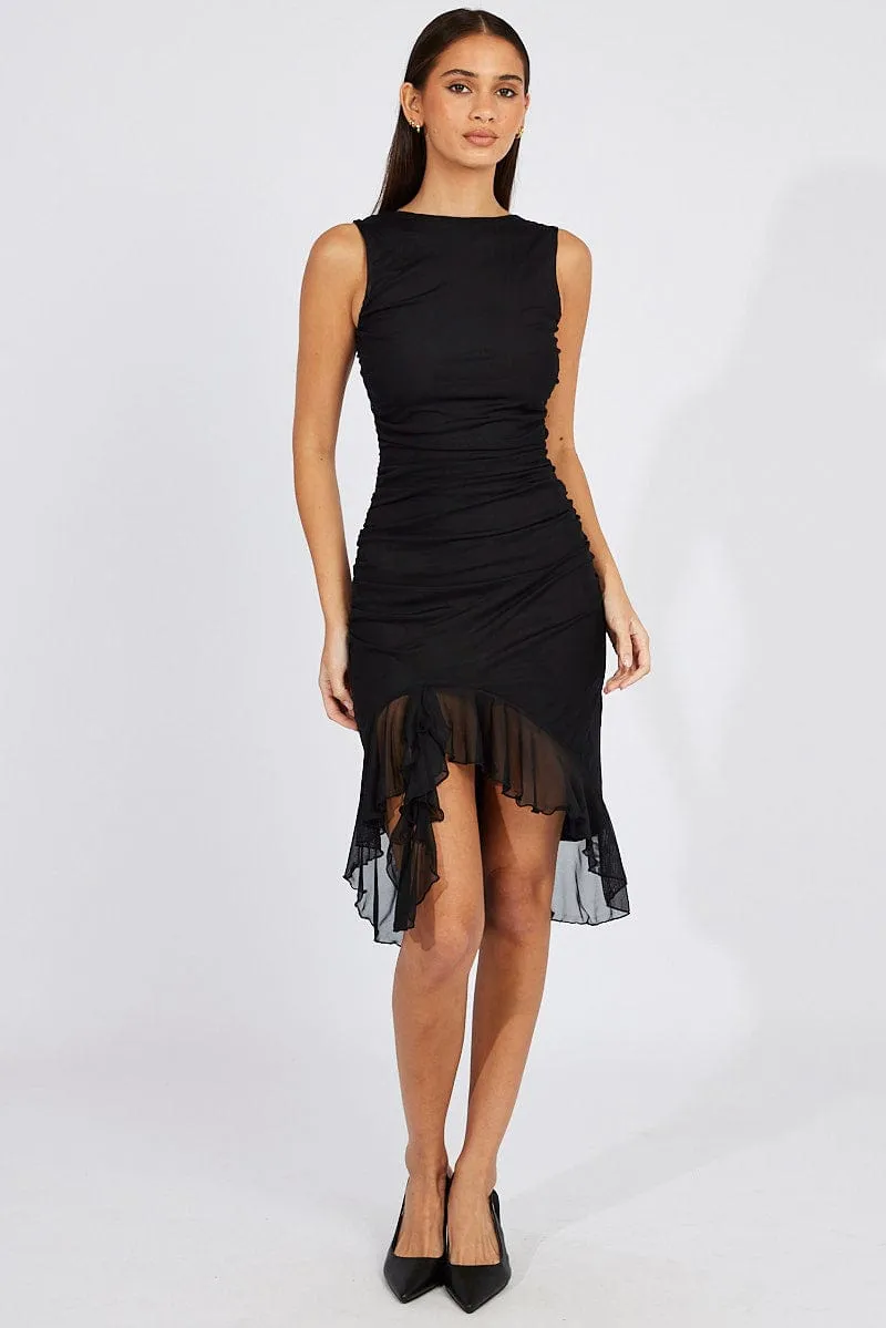 Black Bodycon Dress Sleeveless Ruffle Mesh sold by Ally Fashion