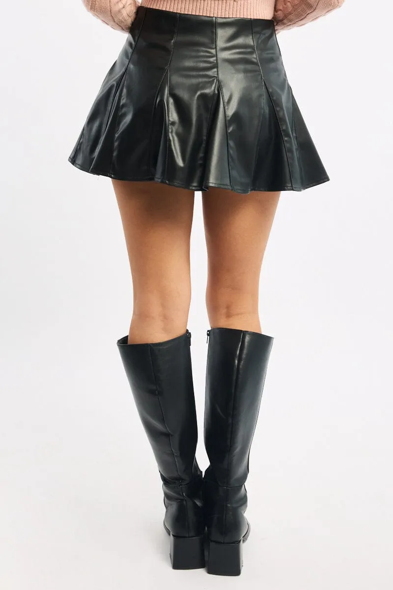 Black Pu Flare Skort Skirt High Waisted Panelled sold by Ally Fashion product image thumbnail 4