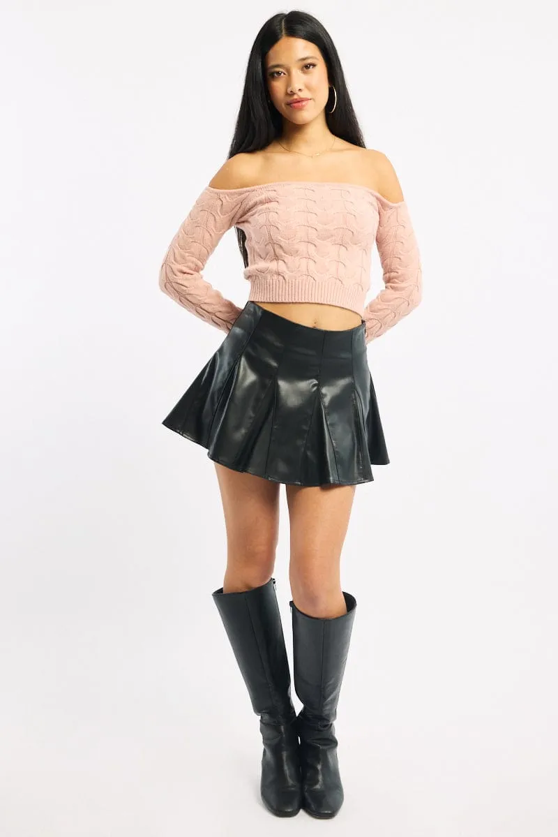 Black Pu Flare Skort Skirt High Waisted Panelled sold by Ally Fashion