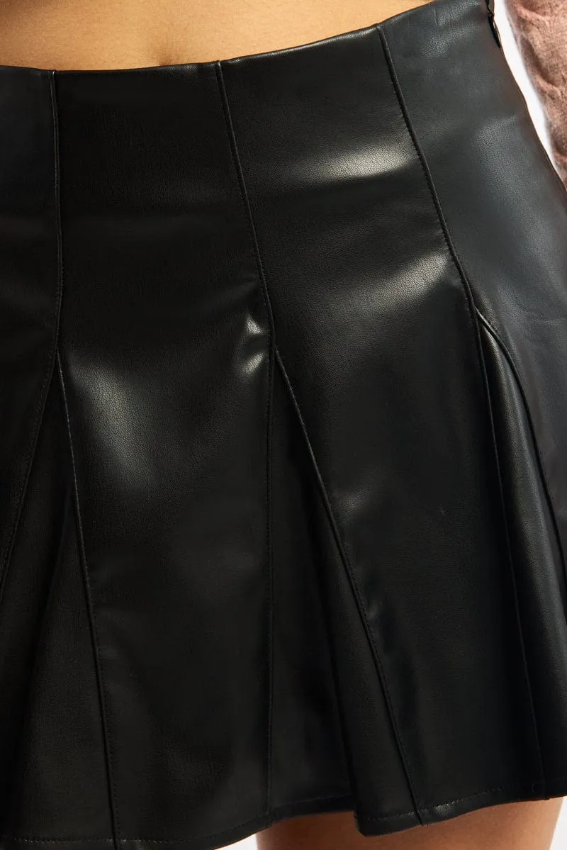 Black Pu Flare Skort Skirt High Waisted Panelled sold by Ally Fashion product image thumbnail 5