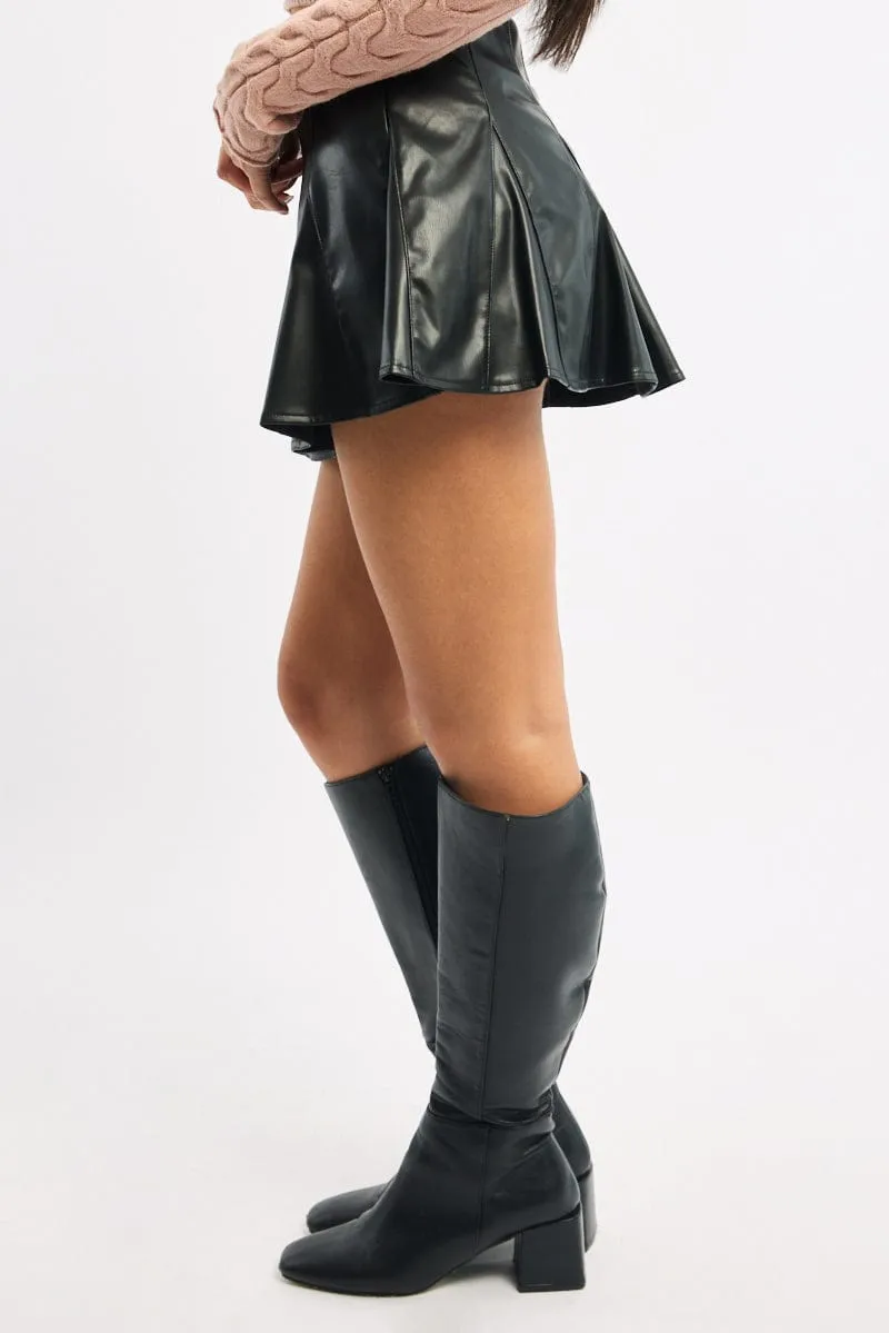 Black Pu Flare Skort Skirt High Waisted Panelled sold by Ally Fashion product image thumbnail 3