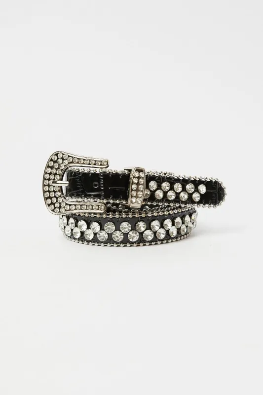 Black Rhinestone Detail Buckle Belts sold by Ally Fashion