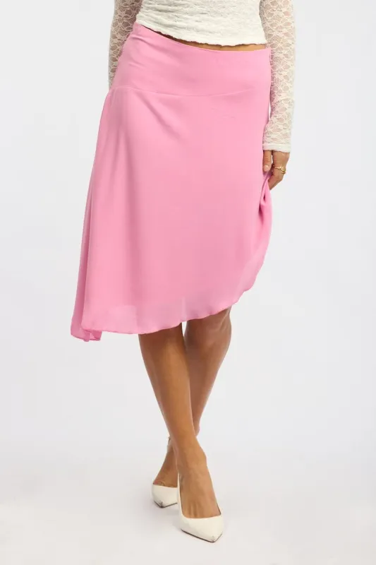 Pink Scarf Hem Skirt Midi Asymmetric sold by Ally Fashion
