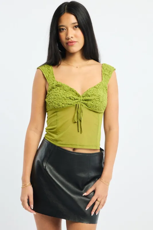 Green Sweetheart Neck Top Mesh sold by Ally Fashion